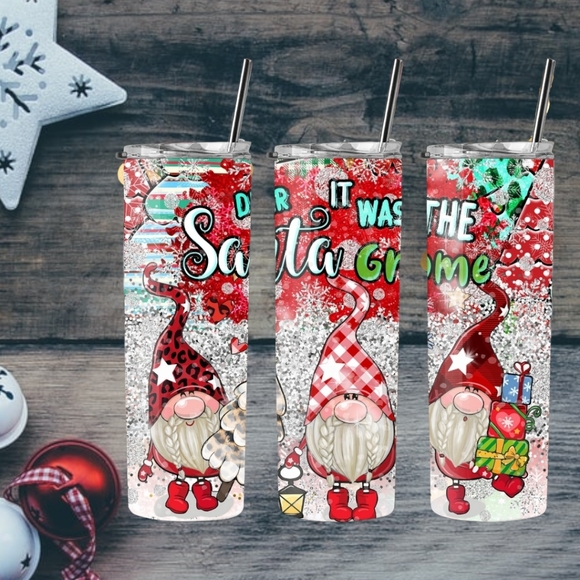 It Was Santa Gnome 20oz Tumbler Christmas Tumbler Cup With Straw - Picture 2 of 3